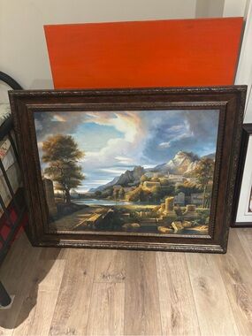 Classic Landscape Painting in Brown and Blue — Unbranded Scenic Wall Art